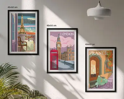 Sada nástenných dekorácií výhľady na Paríž a Londýn v retro štýle
