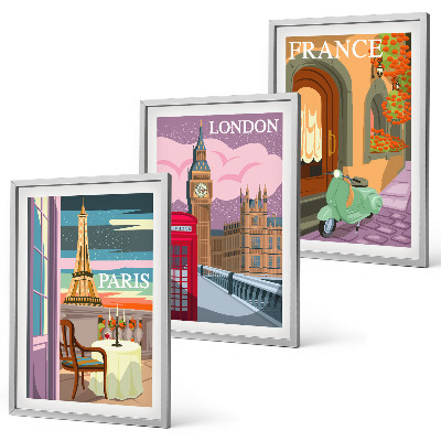 Sada nástenných dekorácií Výhľady na Paríž Londýn retro