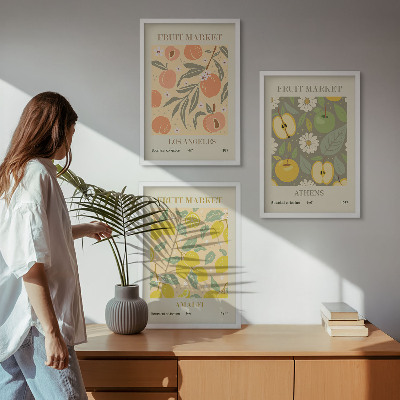 Sada nástenných dekorácií Retro plagáty s ovocnými vzormi