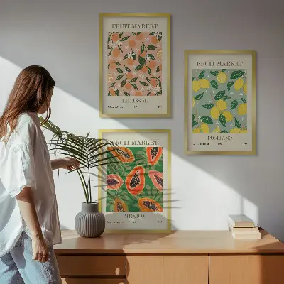 Sada nástenných dekorácií citrusové ovocie v tropickom retro štýle