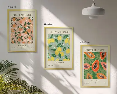 Sada nástenných dekorácií citrusové ovocie v tropickom retro štýle