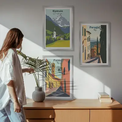 Sada nástenných dekorácií s motívom horskej krajiny a Talianska
