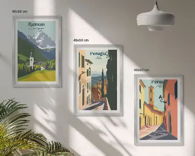 Sada nástenných dekorácií s motívom horskej krajiny a Talianska