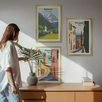 Sada nástenných dekorácií s motívom horskej krajiny a Talianska