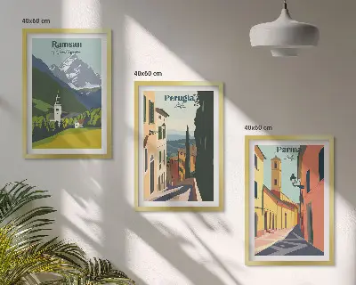 Sada nástenných dekorácií s motívom horskej krajiny a Talianska
