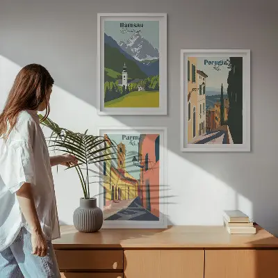 Sada nástenných dekorácií s motívom horskej krajiny a Talianska
