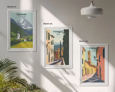 Sada nástenných dekorácií s motívom horskej krajiny a Talianska