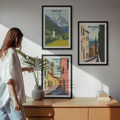 Sada nástenných dekorácií s motívom horskej krajiny a Talianska