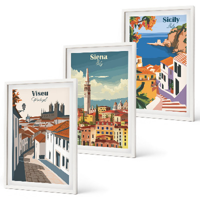 Sada nástenných dekorácií Retro ilustrácie svetových miest