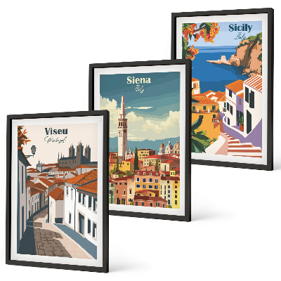 Sada nástenných dekorácií Retro ilustrácie svetových miest