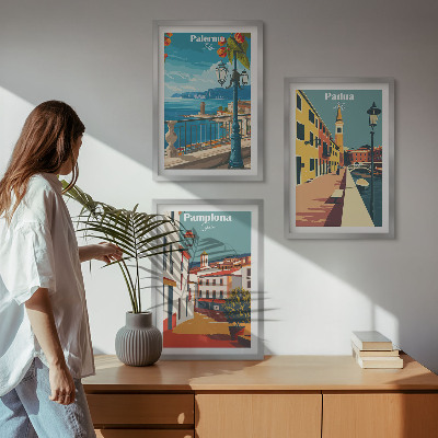 Sada nástenných dekorácií Retro ilustrácie mesta