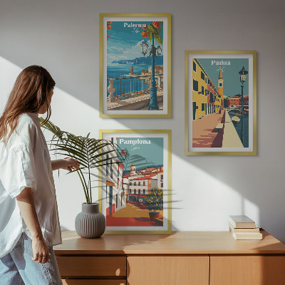 Sada nástenných dekorácií Retro ilustrácie mesta