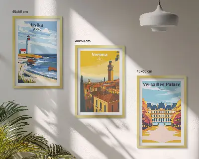 Sada nástenných dekorácií výhľady na prímorské mestá