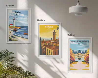 Sada nástenných dekorácií výhľady na prímorské mestá