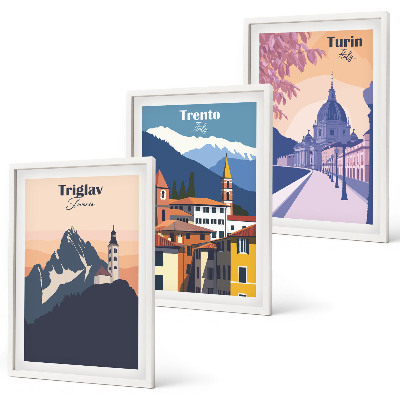 Nástenná galéria Retro ilustrácie architektúry hôr