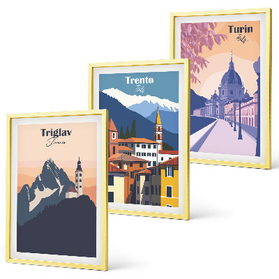 Nástenná galéria Retro ilustrácie architektúry hôr