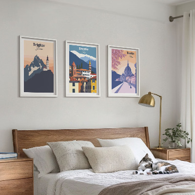 Nástenná galéria Retro ilustrácie architektúry hôr