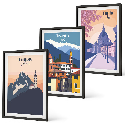 Nástenná galéria Retro ilustrácie architektúry hôr