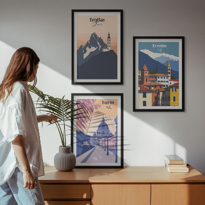 Nástenná galéria Retro ilustrácie architektúry hôr