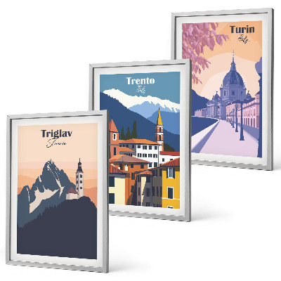 Nástenná galéria Retro ilustrácie architektúry hôr