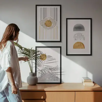 Sada nástenných dekorácií abstraktné tvary v béžovej a sivej farbe