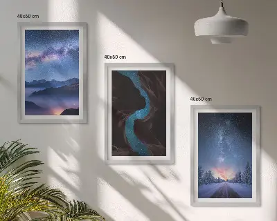 Nástenná galéria nočná obloha s horami v zimnej krajine