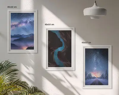 Nástenná galéria nočná obloha s horami v zimnej krajine