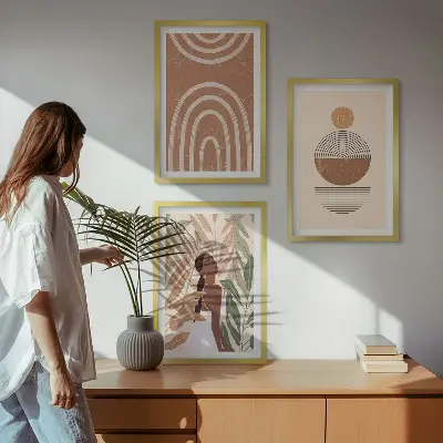 Sada nástenných dekorácií so štýlovým geometrickým a rastlinným vzorom