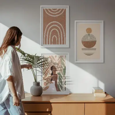 Sada nástenných dekorácií so štýlovým geometrickým a rastlinným vzorom