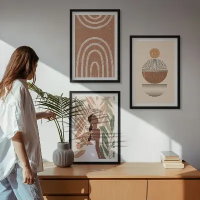 Sada nástenných dekorácií so štýlovým geometrickým a rastlinným vzorom