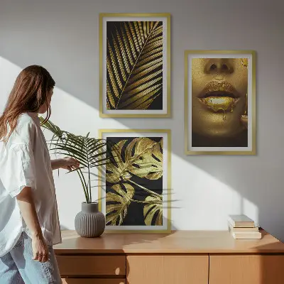 Nástenná galéria ústa ženy s listami monstery