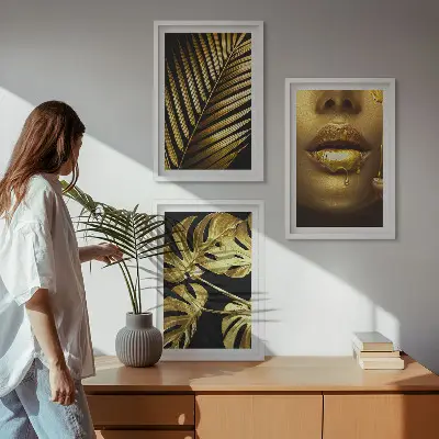 Nástenná galéria ústa ženy s listami monstery