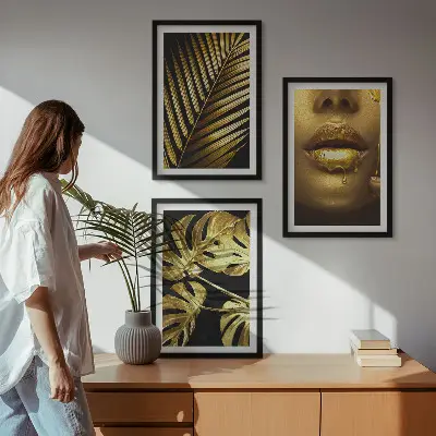Nástenná galéria ústa ženy s listami monstery