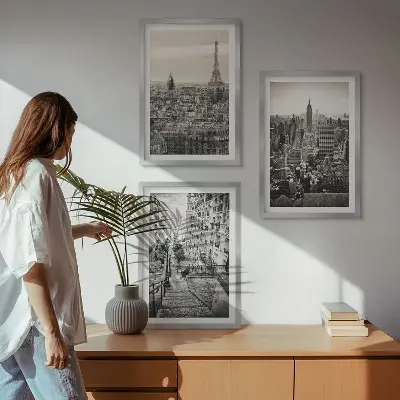 Nástenná galéria výhľady na Paríž a New York so schodiskom