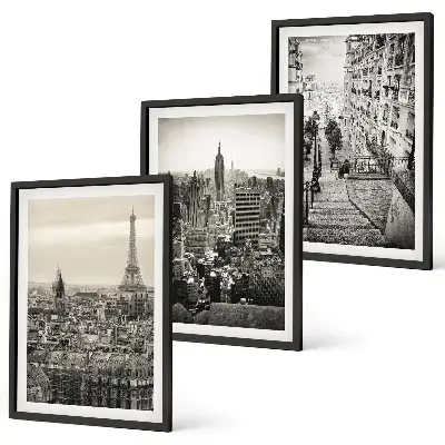 Nástenná galéria výhľady na Paríž a New York so schodiskom