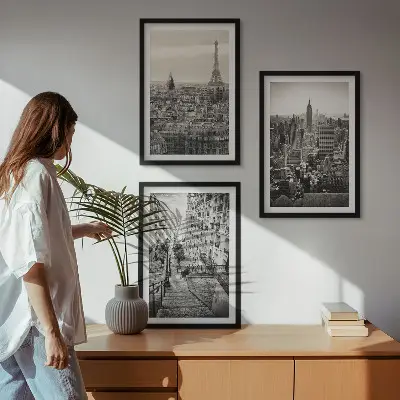 Nástenná galéria výhľady na Paríž a New York so schodiskom