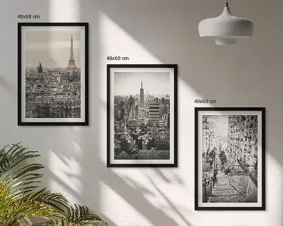 Nástenná galéria výhľady na Paríž a New York so schodiskom