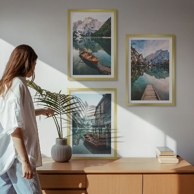 Sada nástenných dekorácií Jazero, hory, lode, chata