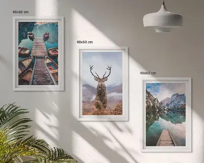 Sada nástenných dekorácií s motívom jazerných lodí, jeleňa a hôr