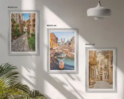 Sada nástenných dekorácií očarujúce uličky s fontánou