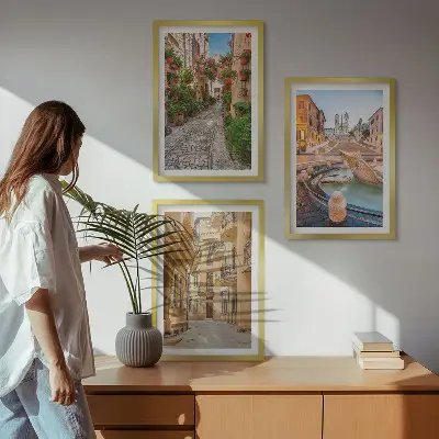 Sada nástenných dekorácií očarujúce uličky s fontánou