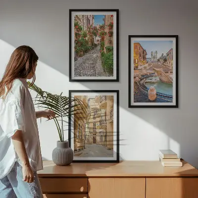 Sada nástenných dekorácií očarujúce uličky s fontánou