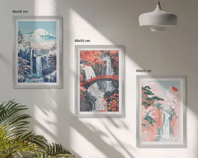 Sada nástenných dekorácií vodopády, hory, most a stromy