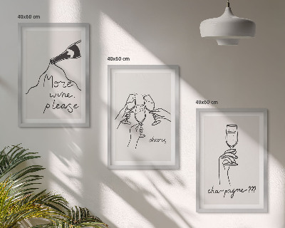 Sada nástenných dekorácií Šampanské víno, čiarová grafika