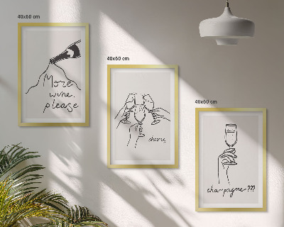 Sada nástenných dekorácií Šampanské víno, čiarová grafika