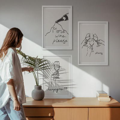 Sada nástenných dekorácií Šampanské víno, čiarová grafika