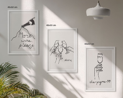 Sada nástenných dekorácií Šampanské víno, čiarová grafika