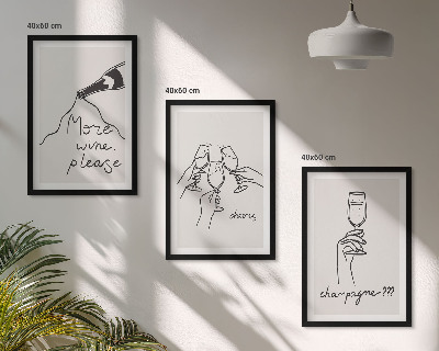 Sada nástenných dekorácií Šampanské víno, čiarová grafika