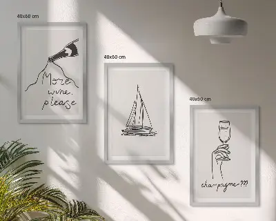Pohár na víno s plachetnicou čiarová grafika