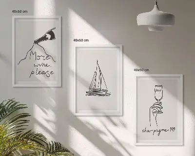 Pohár na víno s plachetnicou čiarová grafika